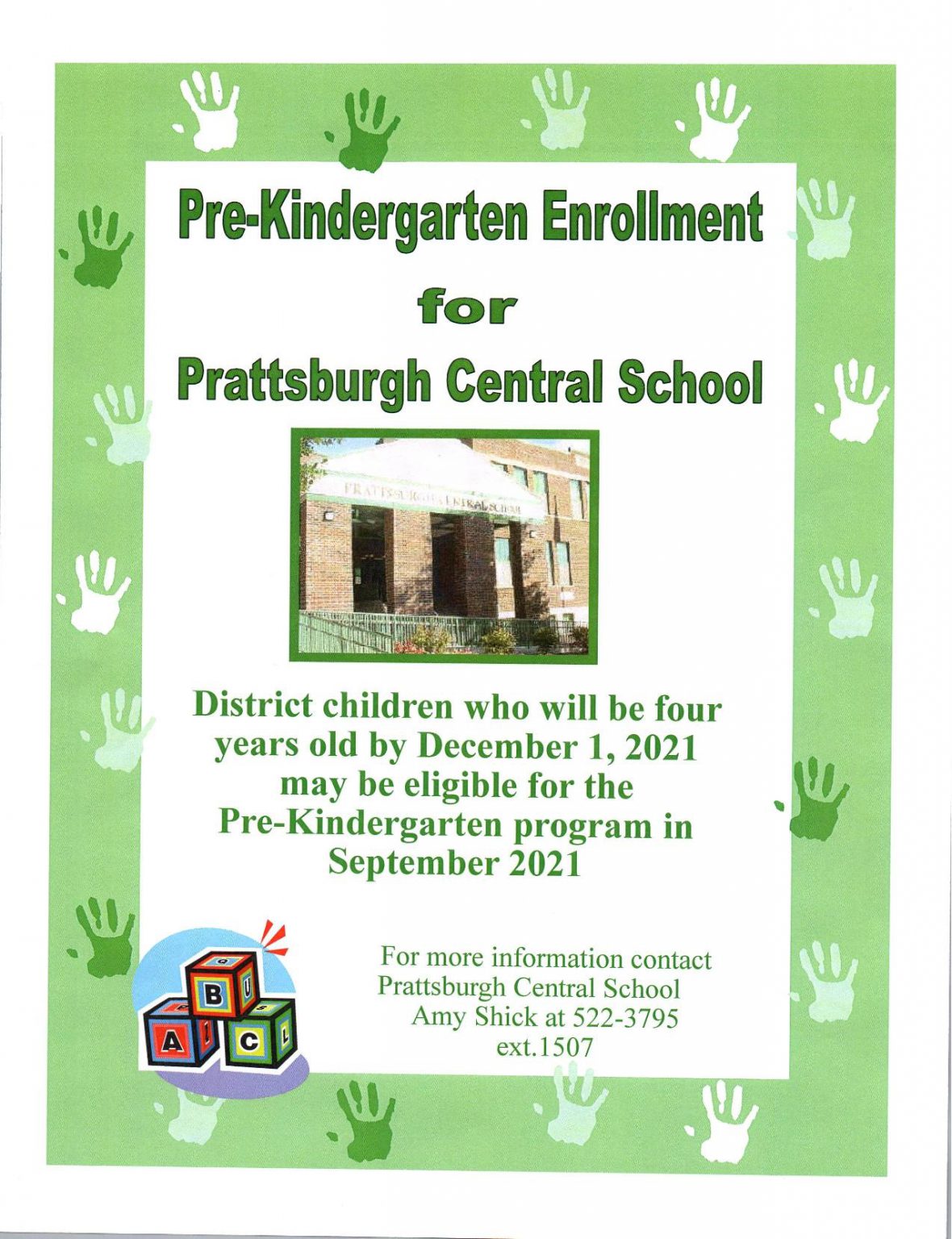 PreKindergarten Enrollment for Prattsburgh Central School Prattsburg