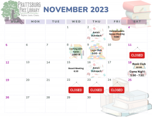 Prattsburg Free Library November 2023 Calendar